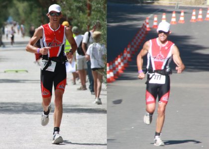 Damien Lanée durant le Marathon et à l'arrivée du Triathlon Ironman d'Embrun